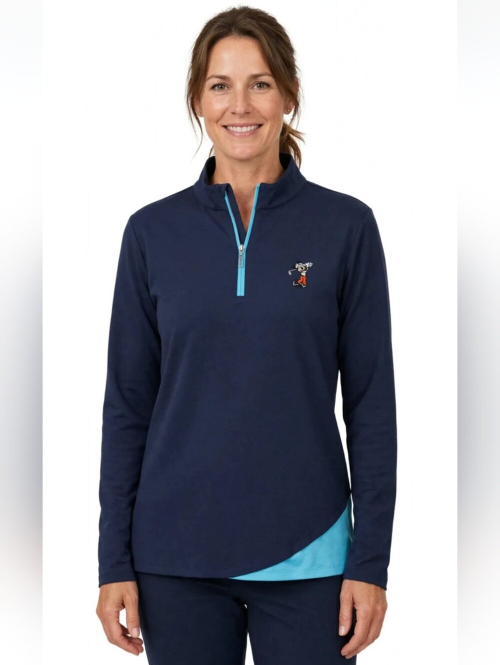 Sport Haley Navy Quarter-Zip Pullover Embroidered Mickey Mouse Golf Sweatshirt L